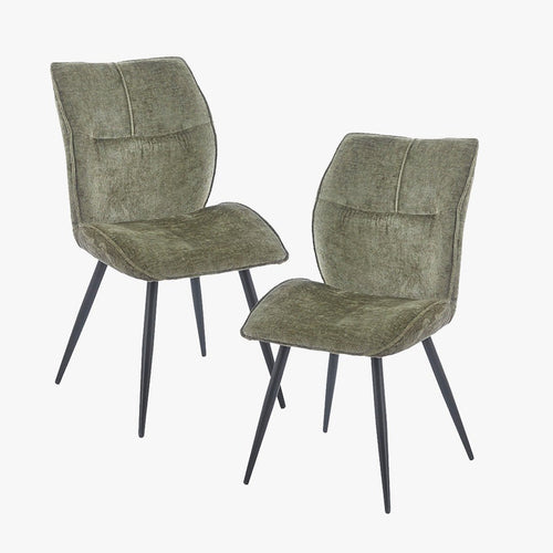FAYE Lot de 2 chaises en tissu vert pieds en métal noir