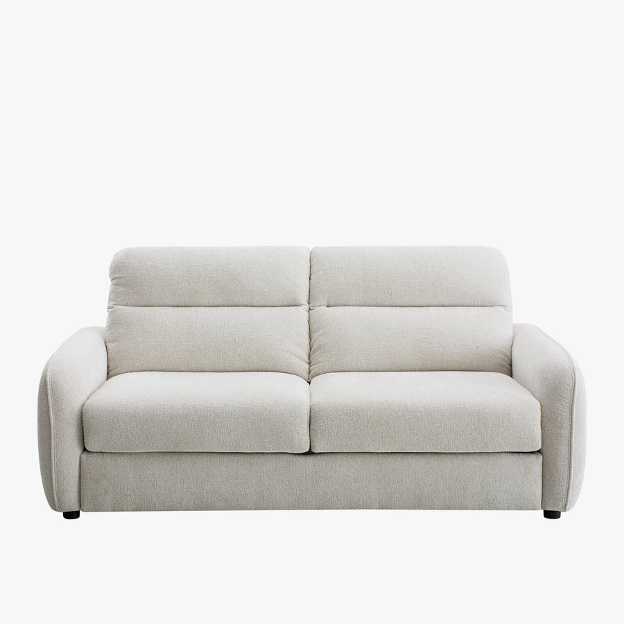 FELYA Canapé 3 places convertible matelas 12 cm en tissu écru