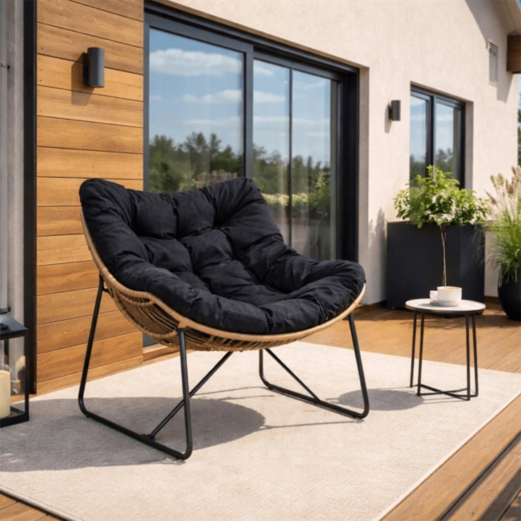 FINN Fauteuil de jardin noir pieds en métal noir