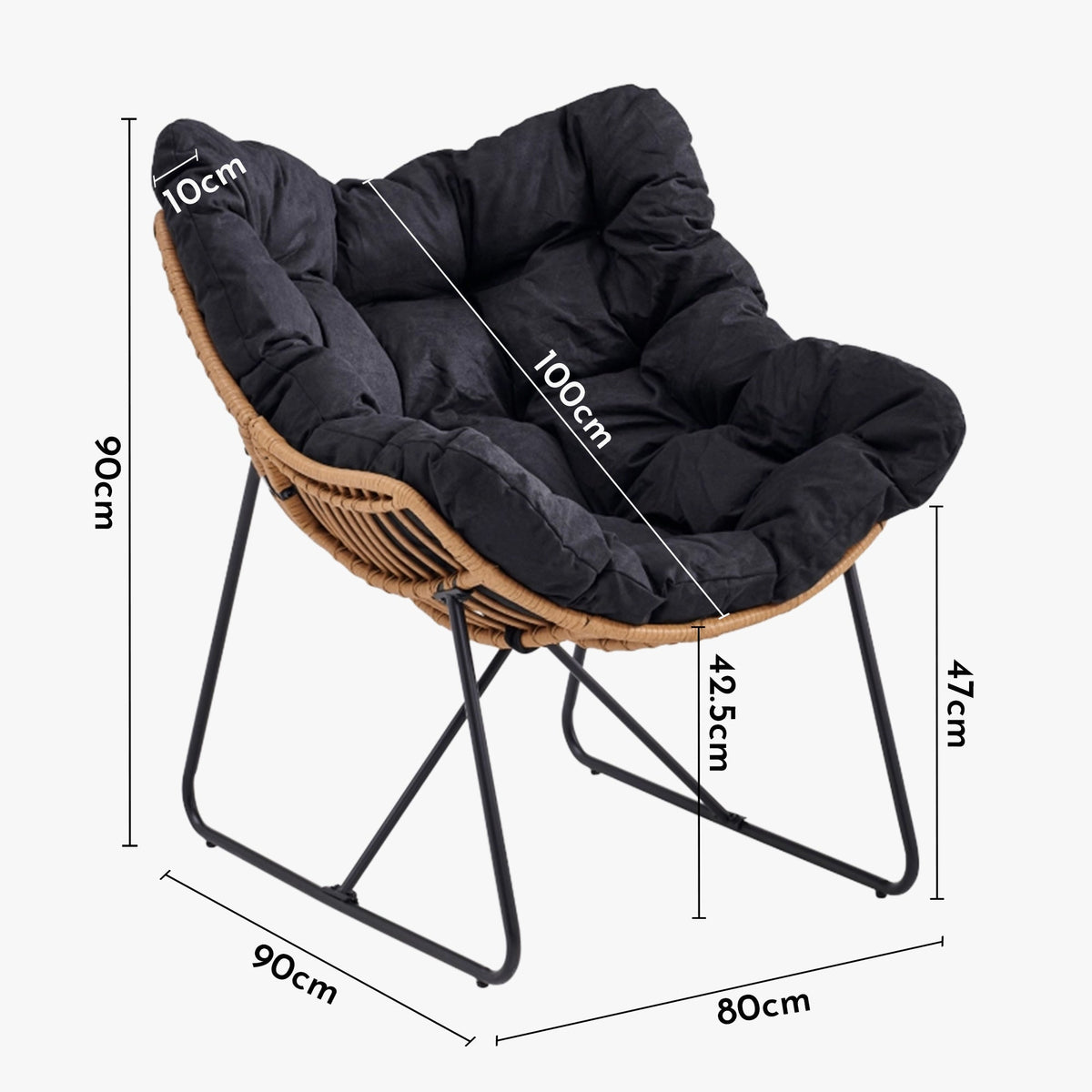 FINN Fauteuil de jardin noir pieds en métal noir