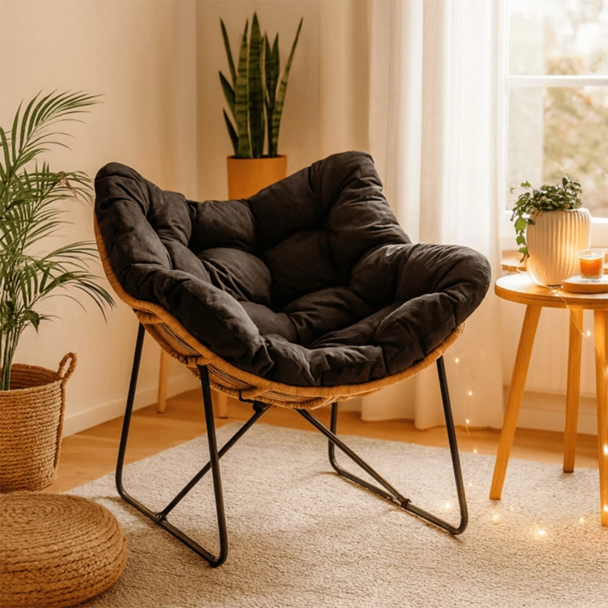 FINN Fauteuil de jardin noir pieds en métal noir