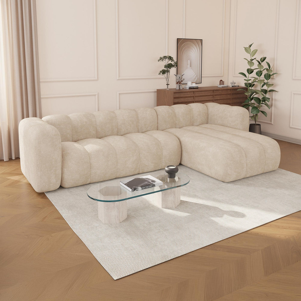 GABY Canapé d'angle réversible en tissu beige