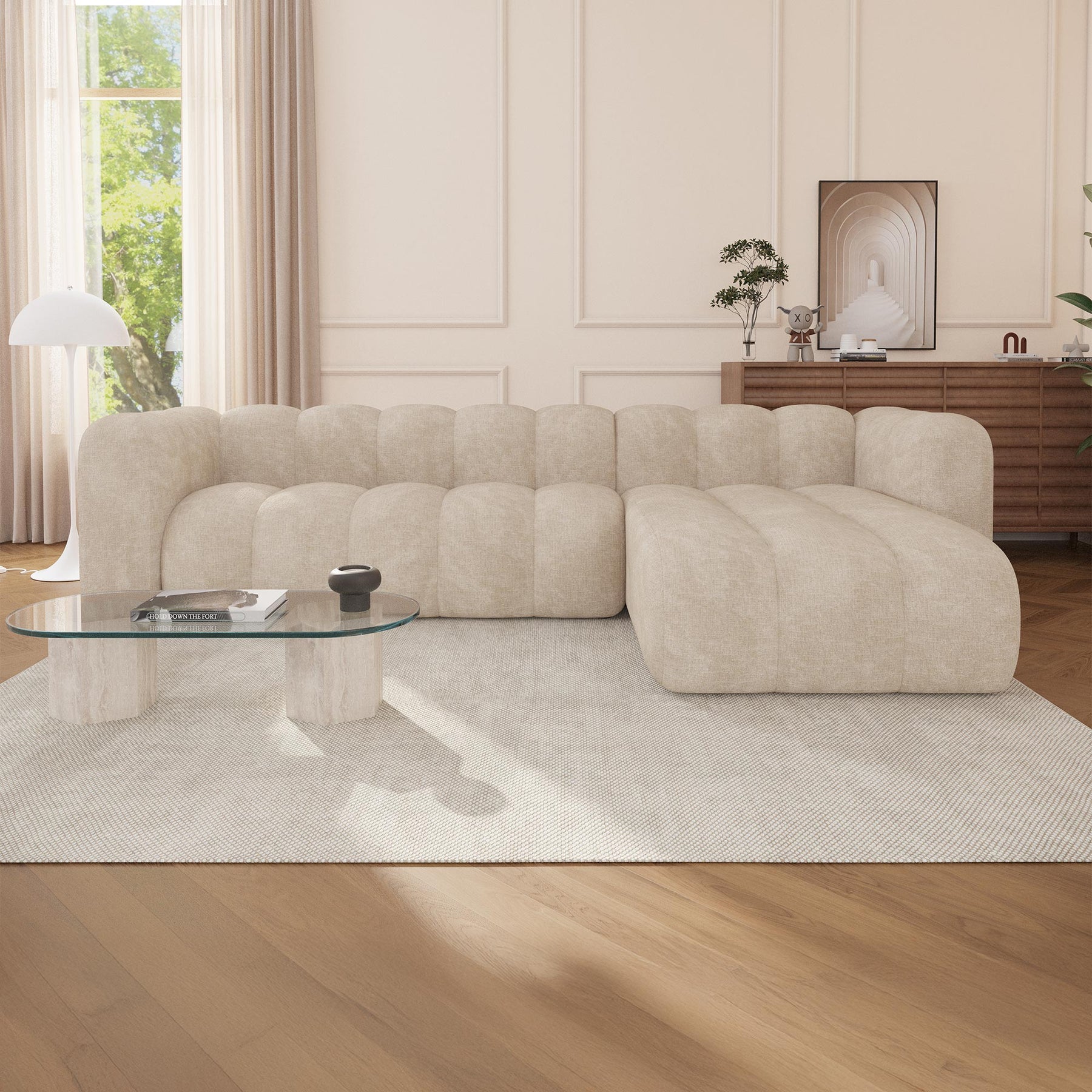 GABY Canapé d'angle réversible en tissu beige