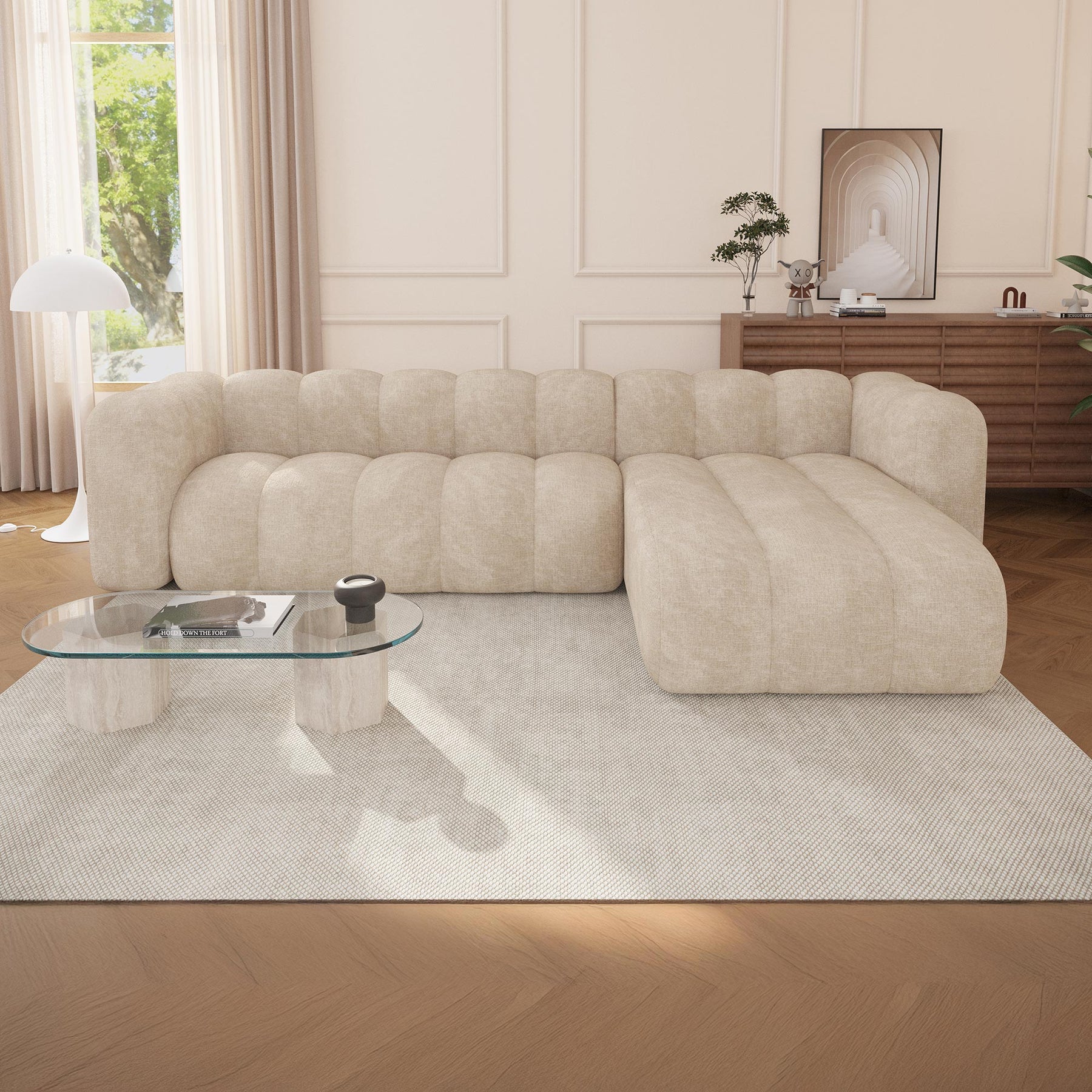 GABY Canapé d'angle réversible en tissu beige