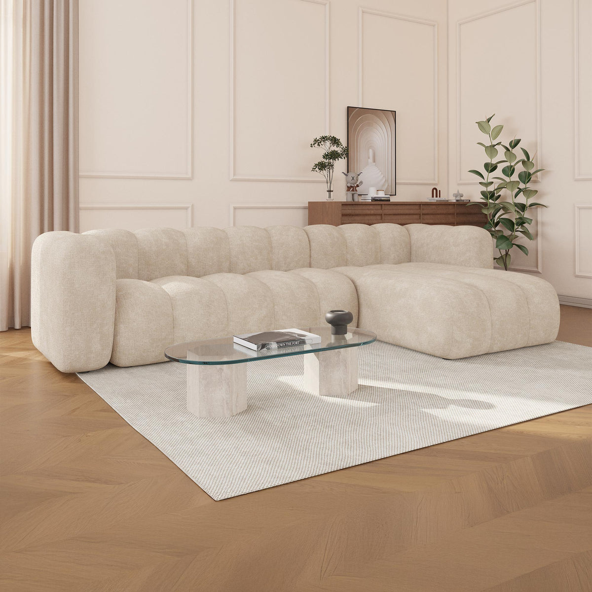 GABY Canapé d'angle réversible en tissu beige