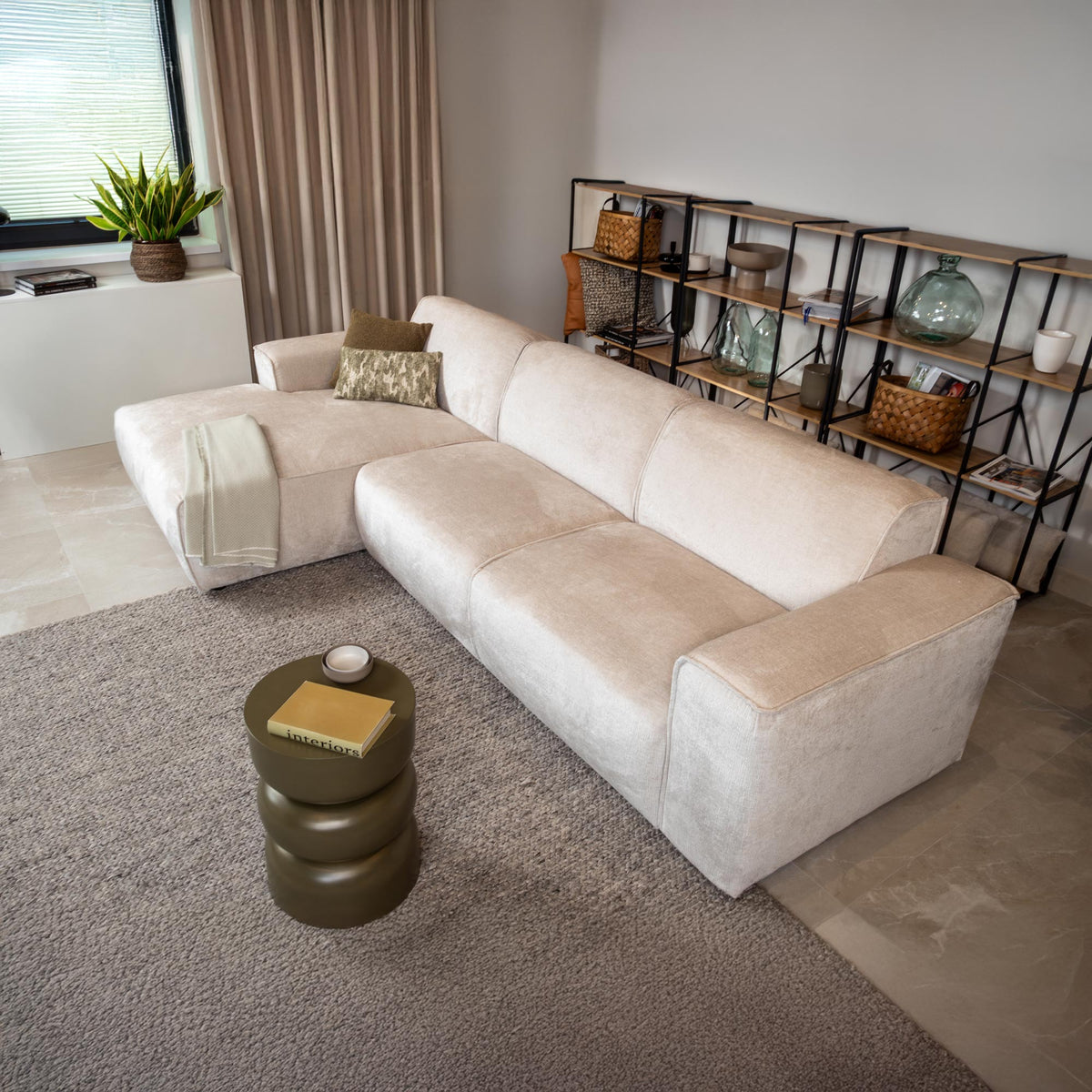 GIULIA Canapé d'angle en tissu beige - Angle gauche