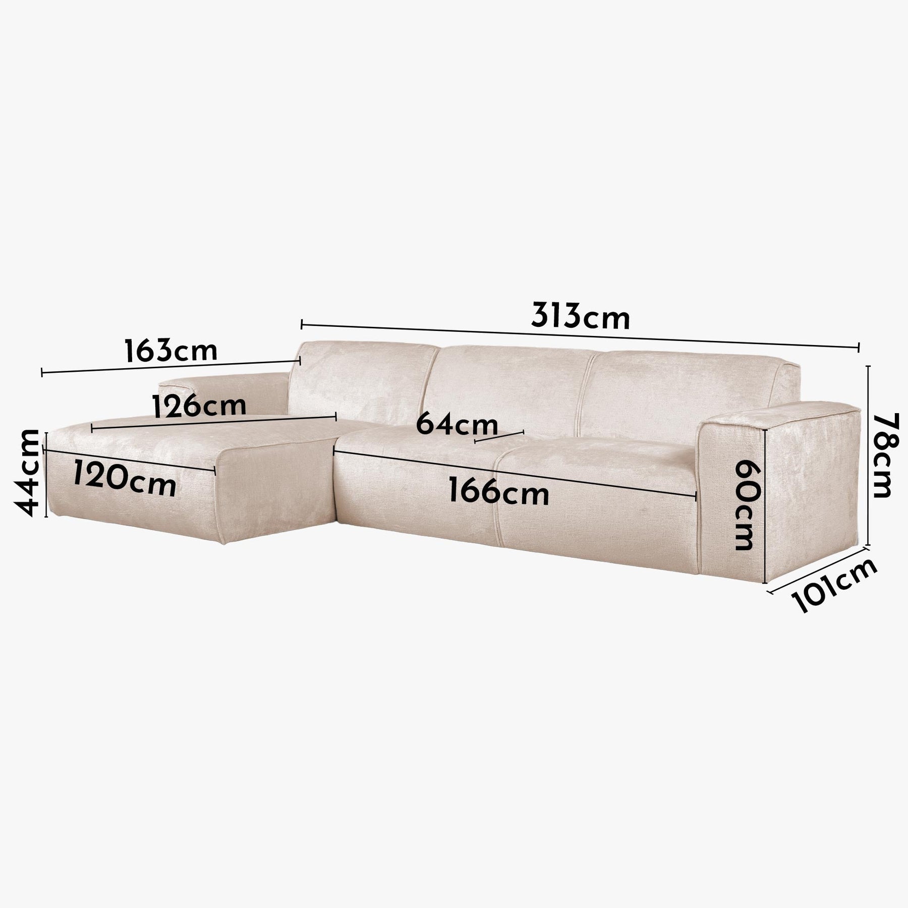 GIULIA Canapé d'angle en tissu beige - Angle gauche