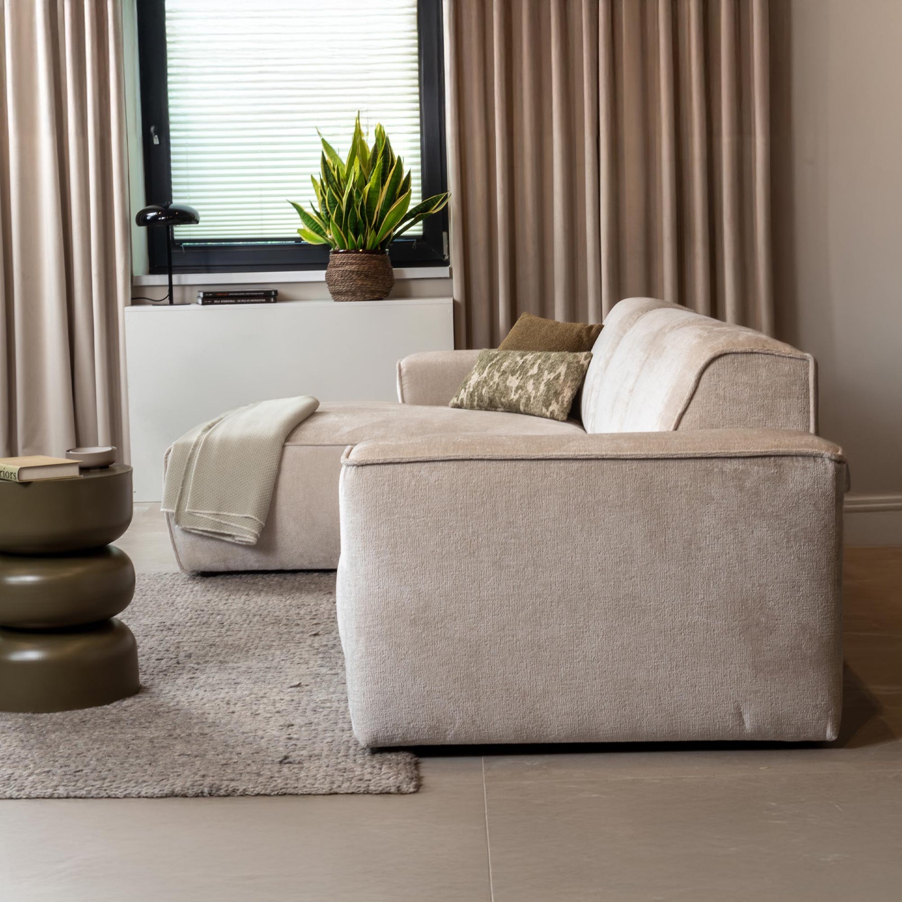 GIULIA Canapé d'angle en tissu beige - Angle gauche
