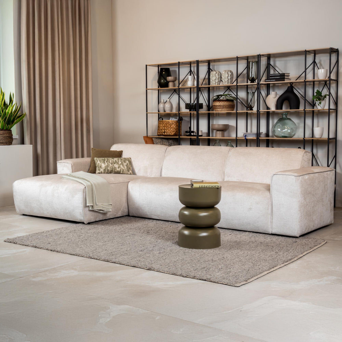 GIULIA Canapé d'angle en tissu beige - Angle gauche
