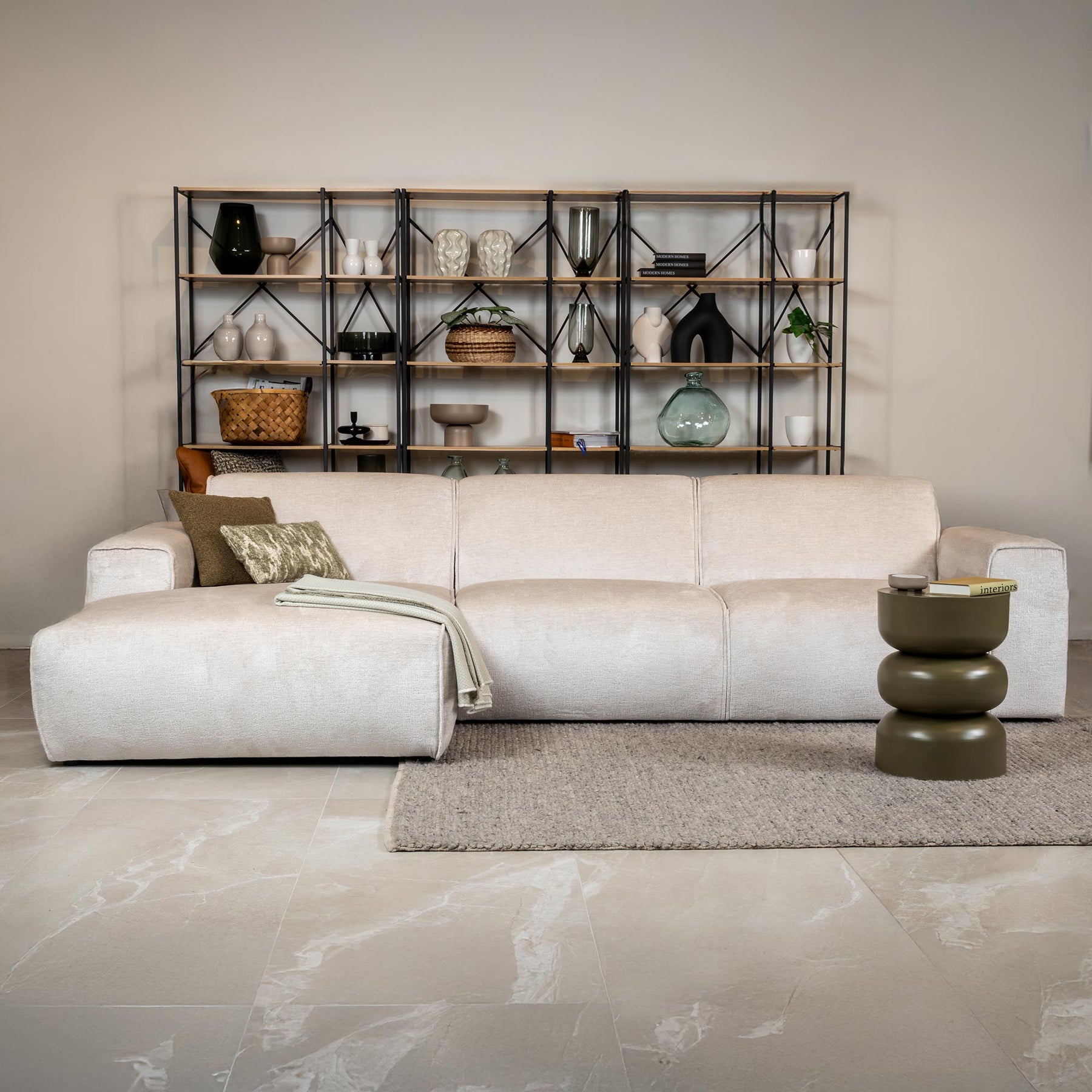 GIULIA Canapé d'angle en tissu beige - Angle gauche