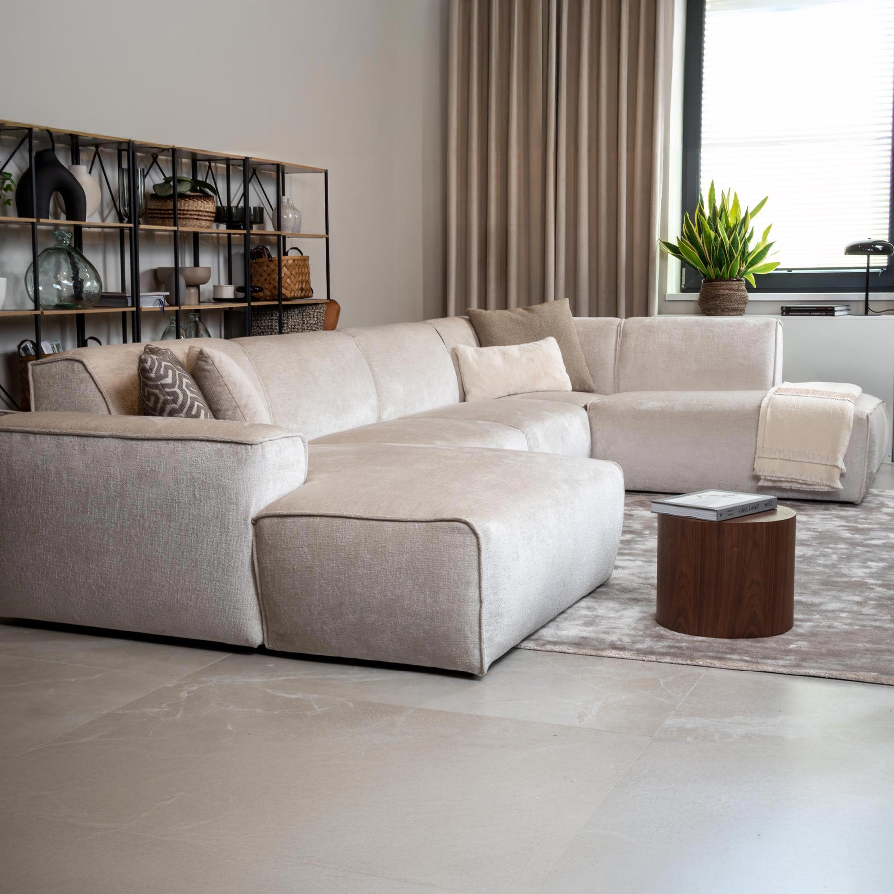 GIULIA Canapé panoramique en tissu beige - Angle droit