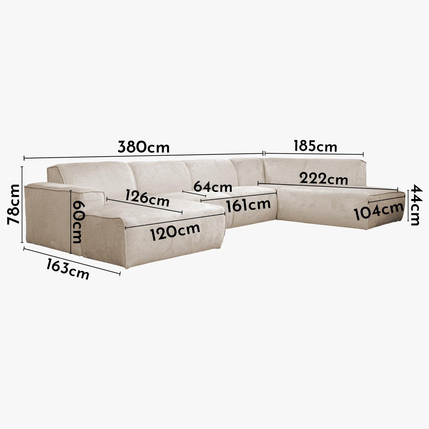 GIULIA Canapé panoramique en tissu beige - Angle droit