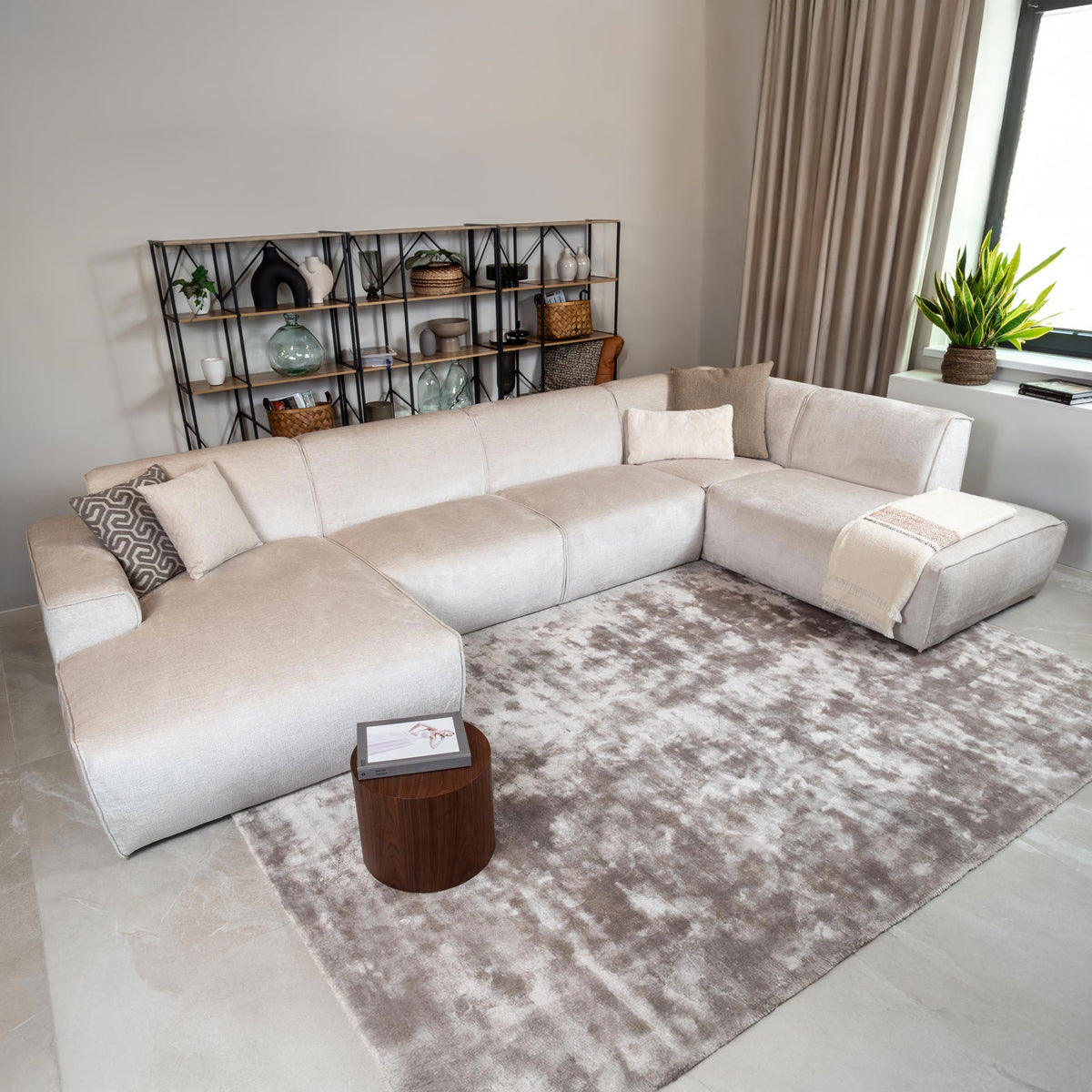 GIULIA Canapé panoramique en tissu beige - Angle droit