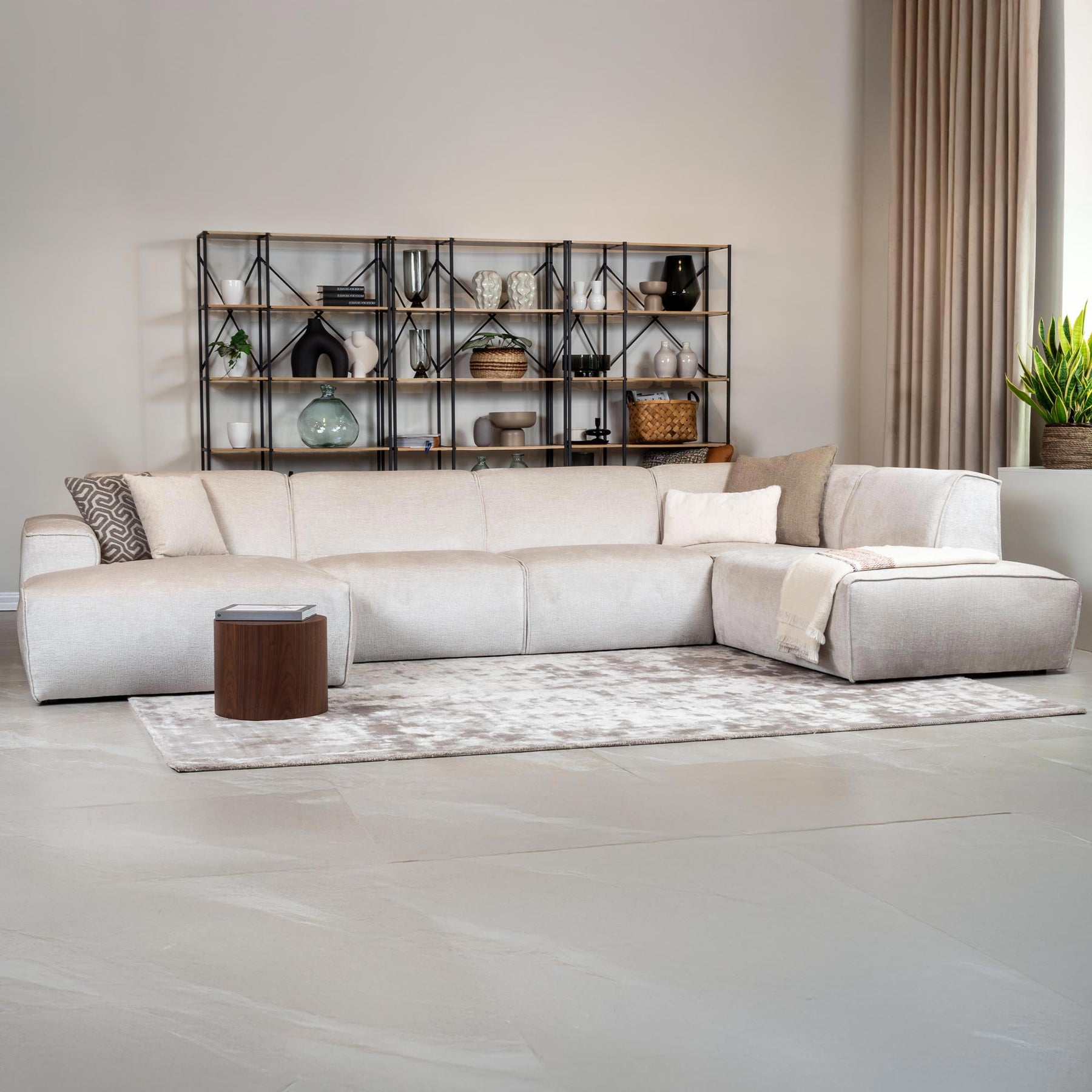 GIULIA Canapé panoramique en tissu beige - Angle droit
