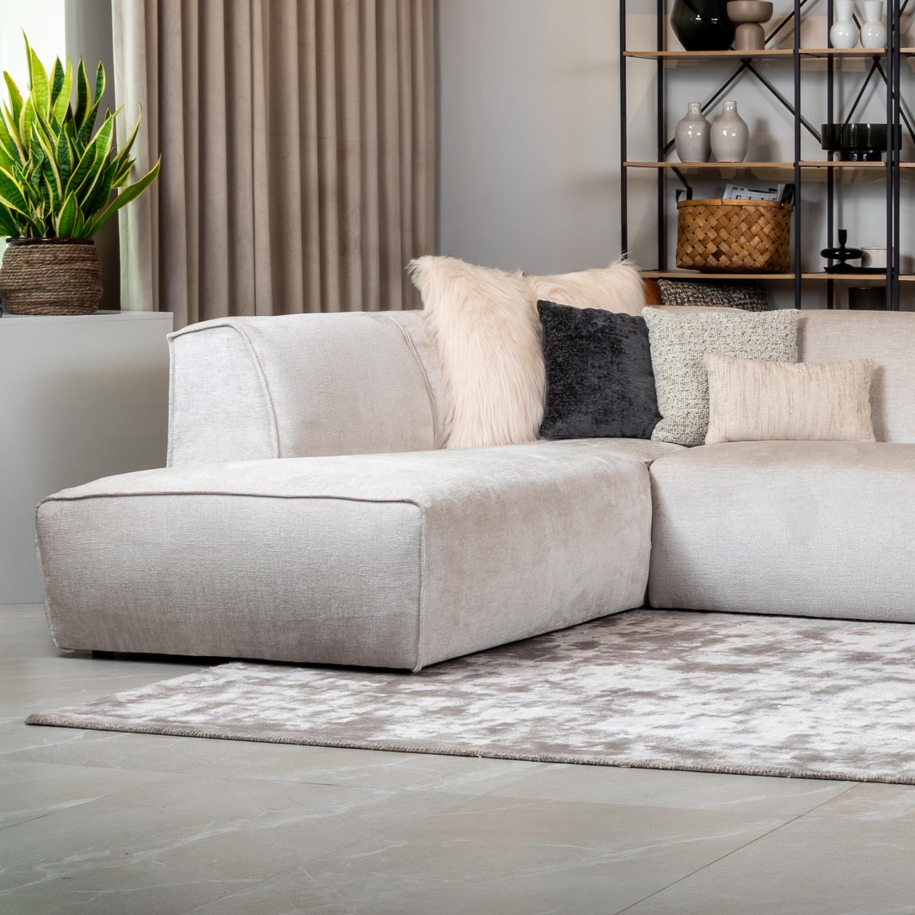 GIULIA Canapé panoramique en tissu beige - Angle gauche
