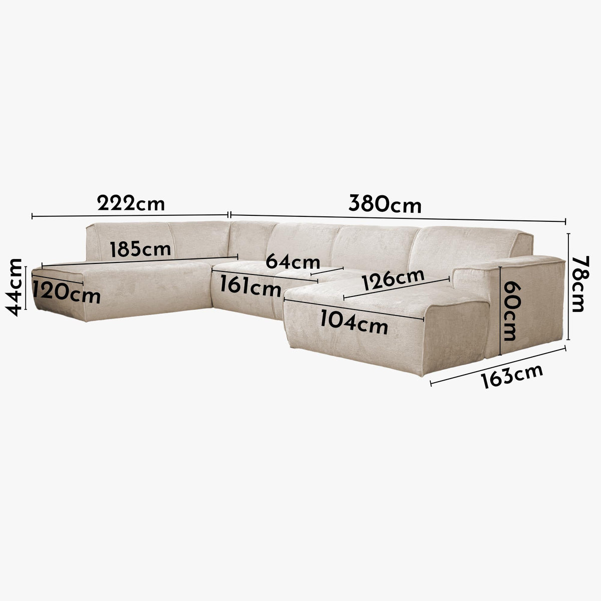 GIULIA Canapé panoramique en tissu beige - Angle gauche