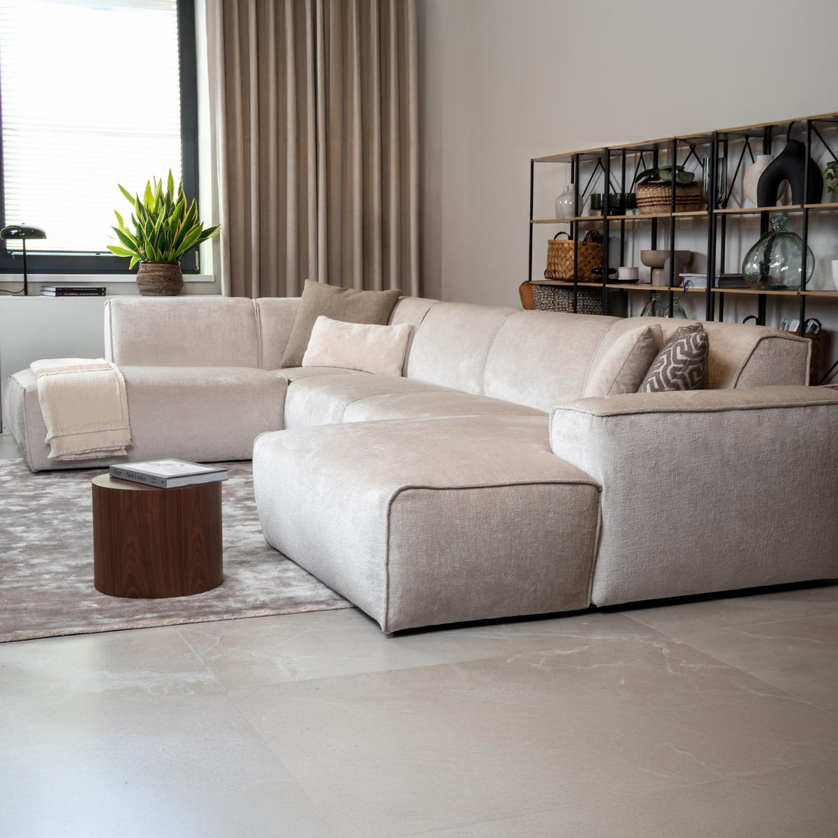 GIULIA Canapé panoramique en tissu beige - Angle gauche