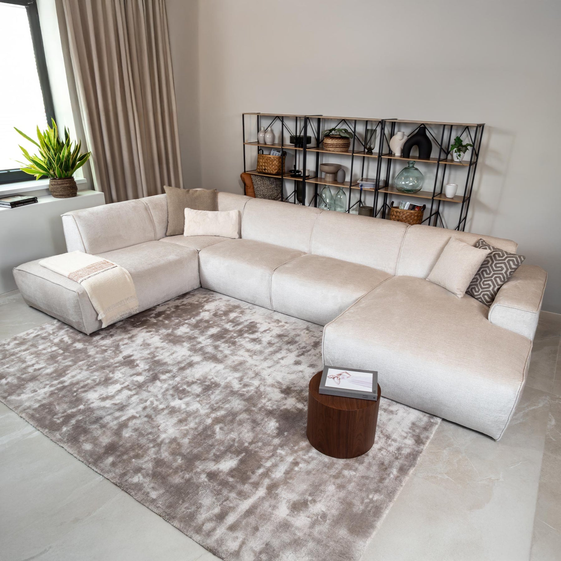 GIULIA Canapé panoramique en tissu beige - Angle gauche
