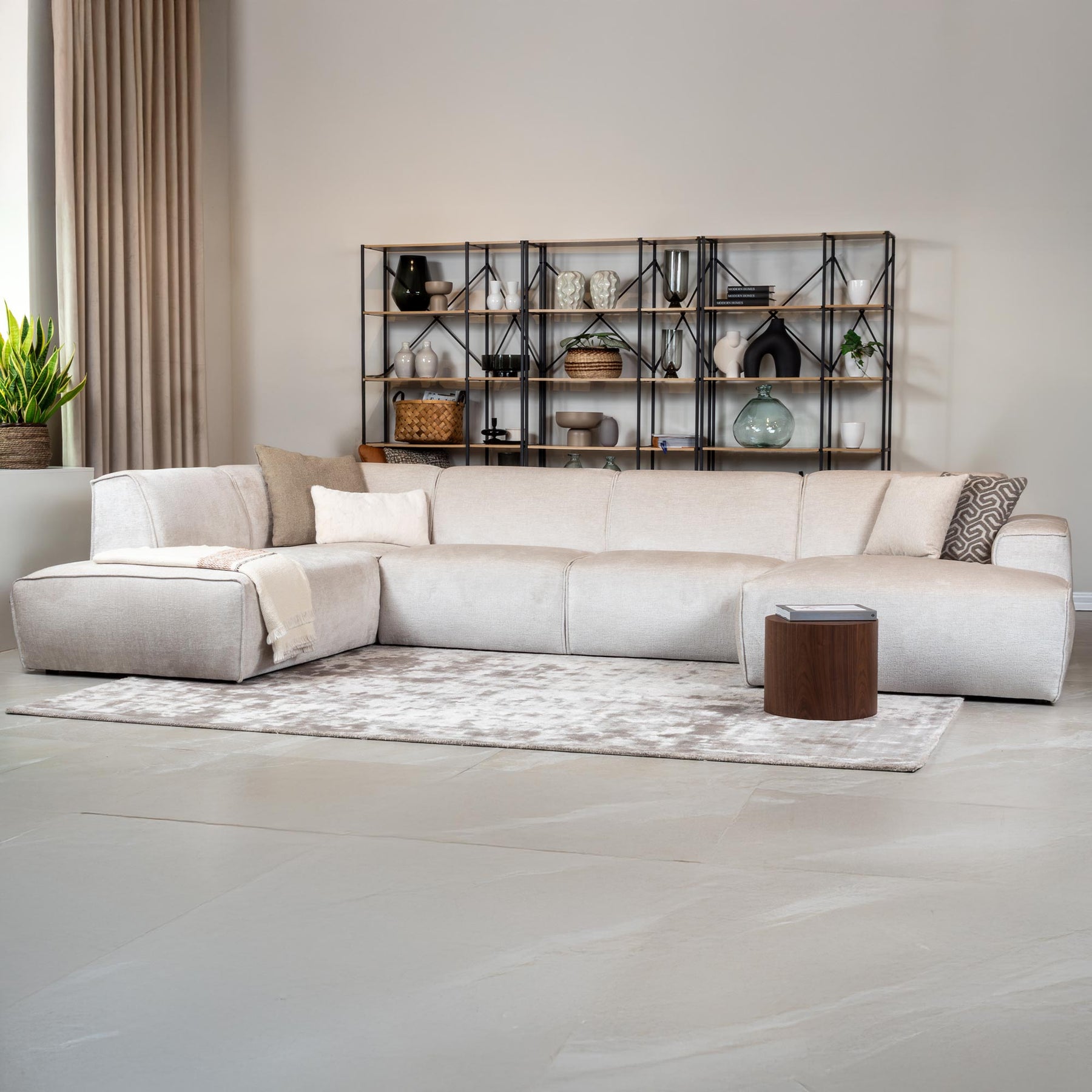 GIULIA Canapé panoramique en tissu beige - Angle gauche
