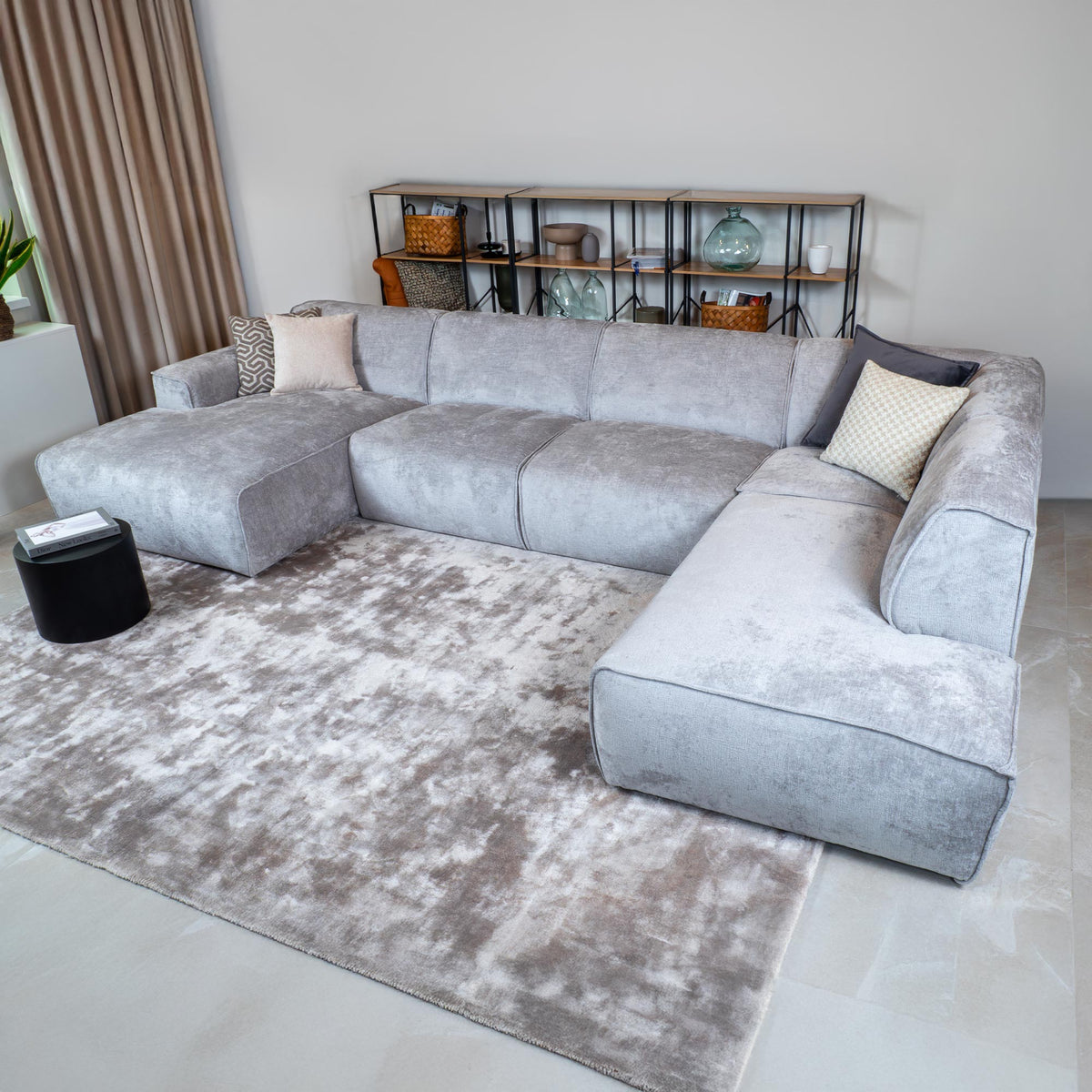 GIULIA Canapé panoramique en tissu gris - Angle droit