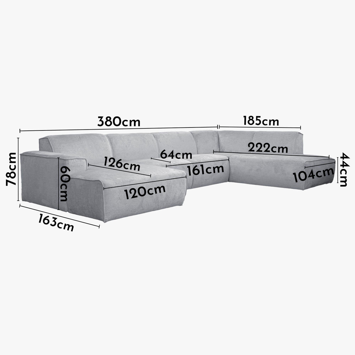 GIULIA Canapé panoramique en tissu gris - Angle droit