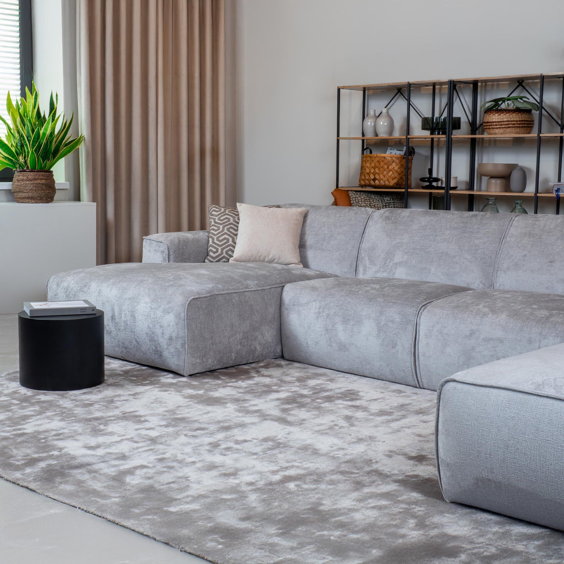 GIULIA Canapé panoramique en tissu gris - Angle droit