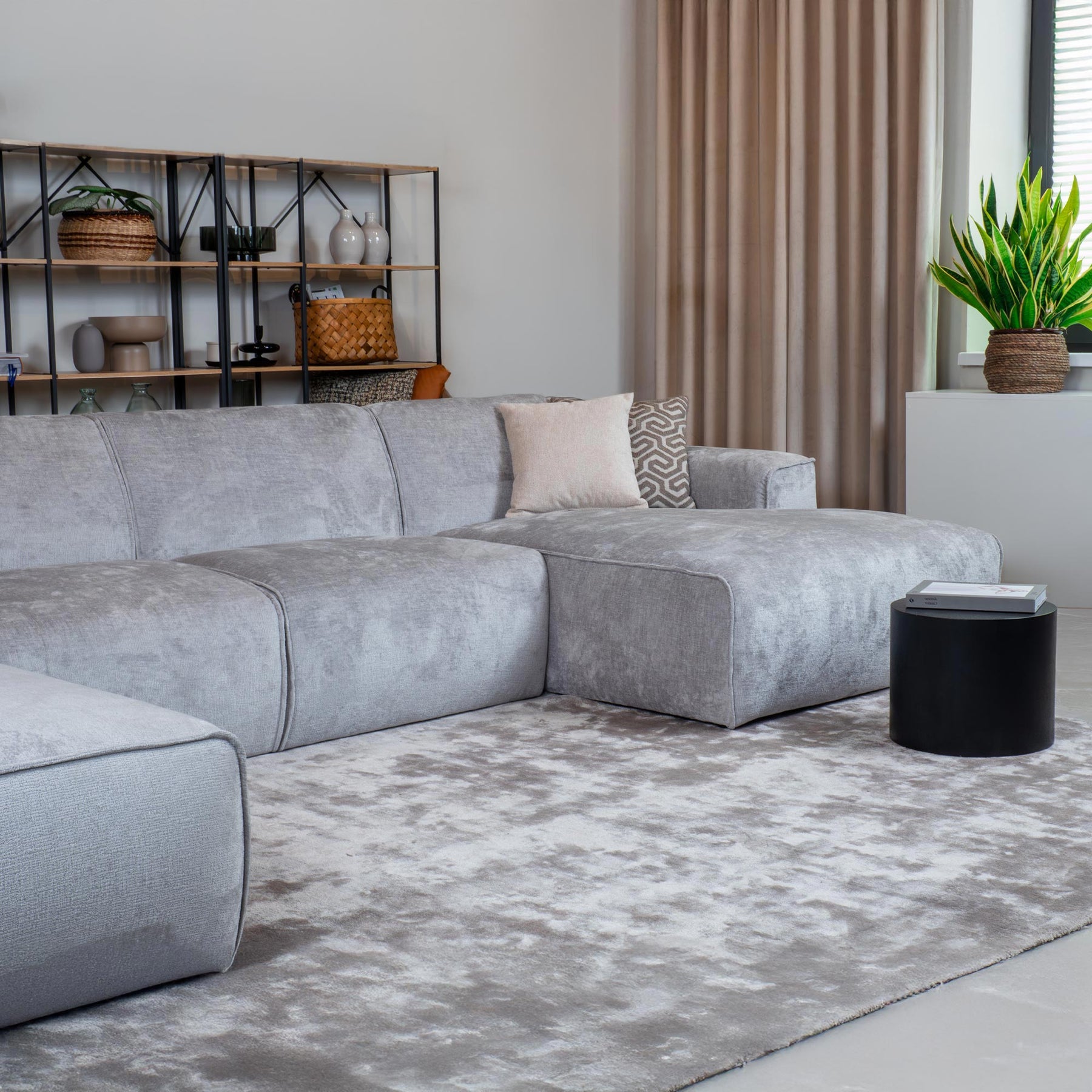 GIULIA Canapé panoramique en tissu gris - Angle gauche