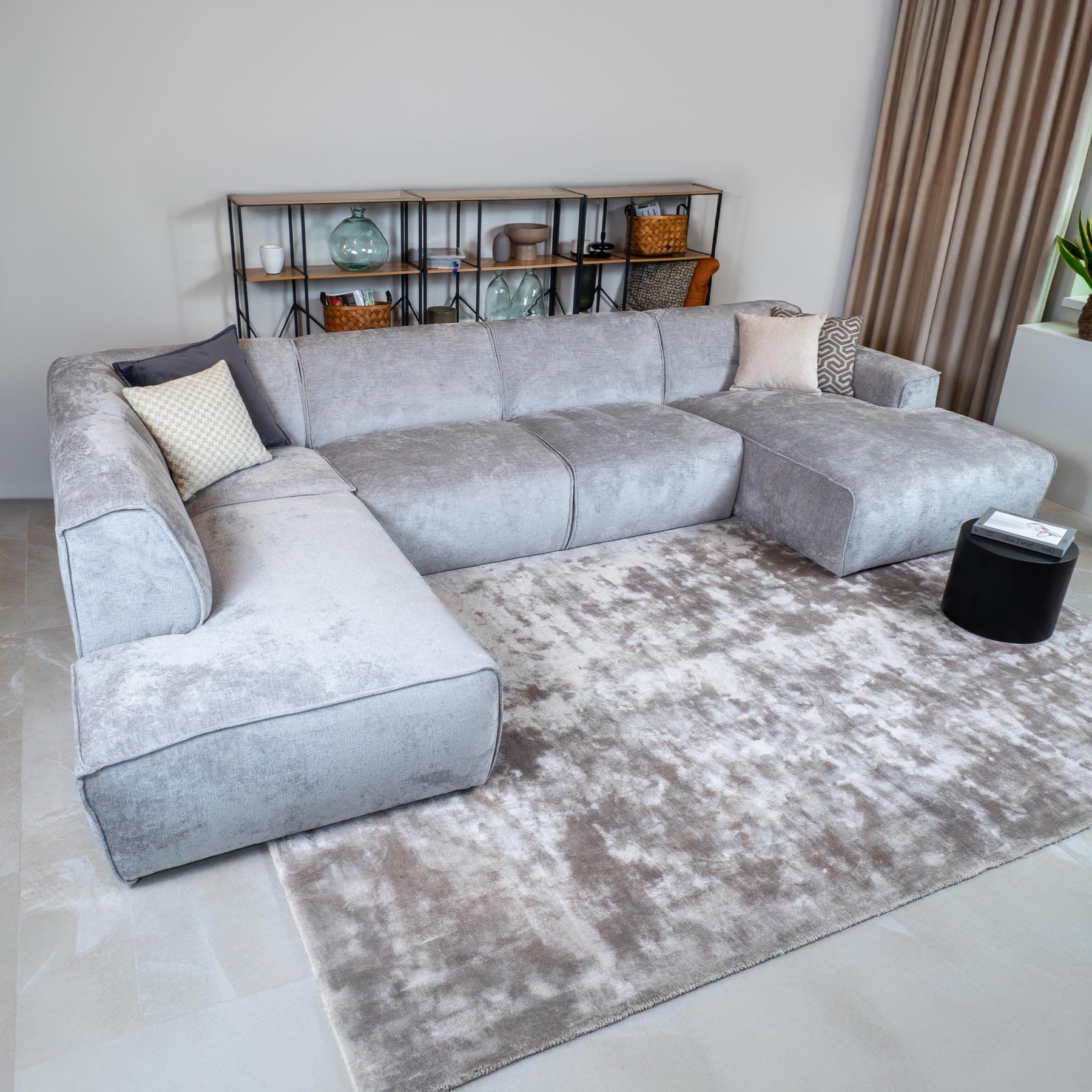 GIULIA Canapé panoramique en tissu gris - Angle gauche