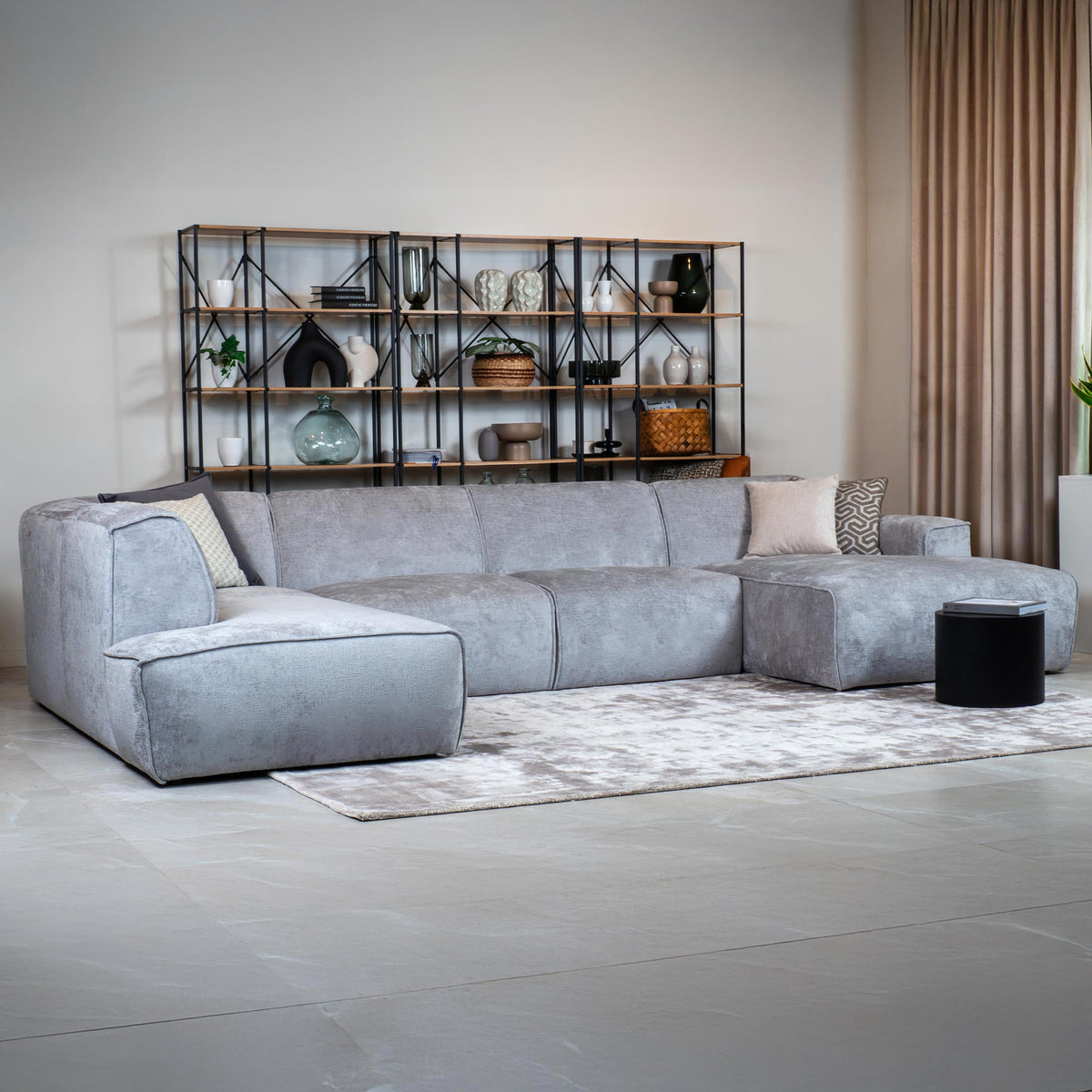 GIULIA Canapé panoramique en tissu gris - Angle gauche