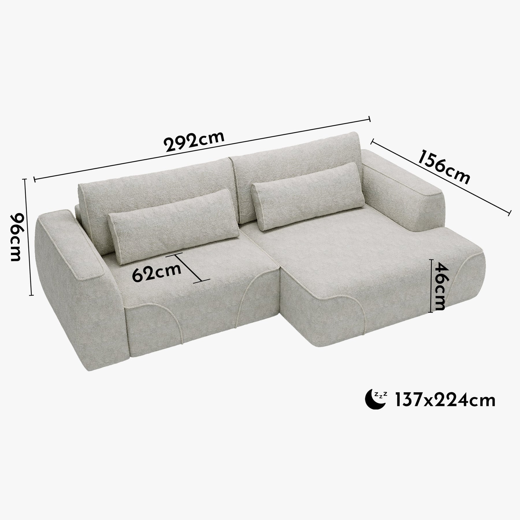 GRACE Canapé d'angle convertible avec coffre en tissu beige - Angle droit