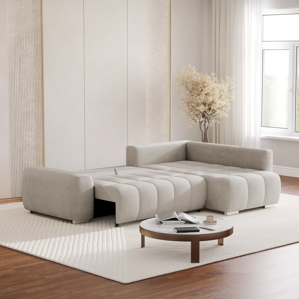 GYLIAN Canapé d'angle réversible et convertible avec coffre en tissu beige