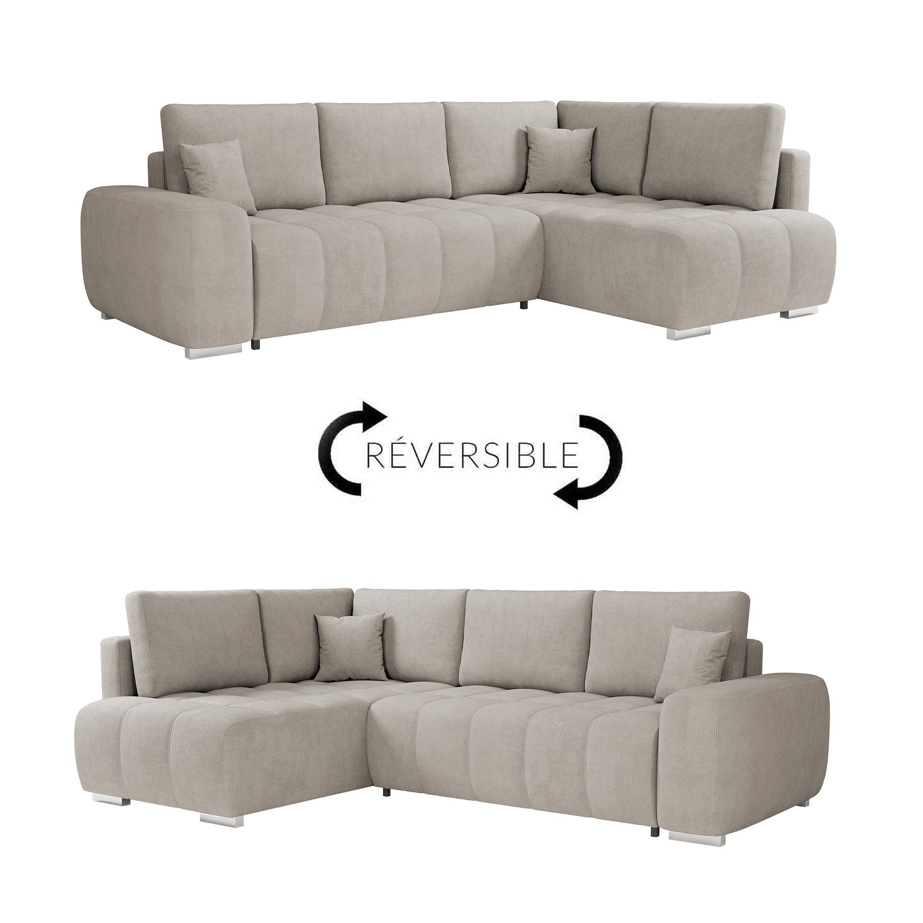 GYLIAN Canapé d'angle réversible et convertible avec coffre en tissu beige