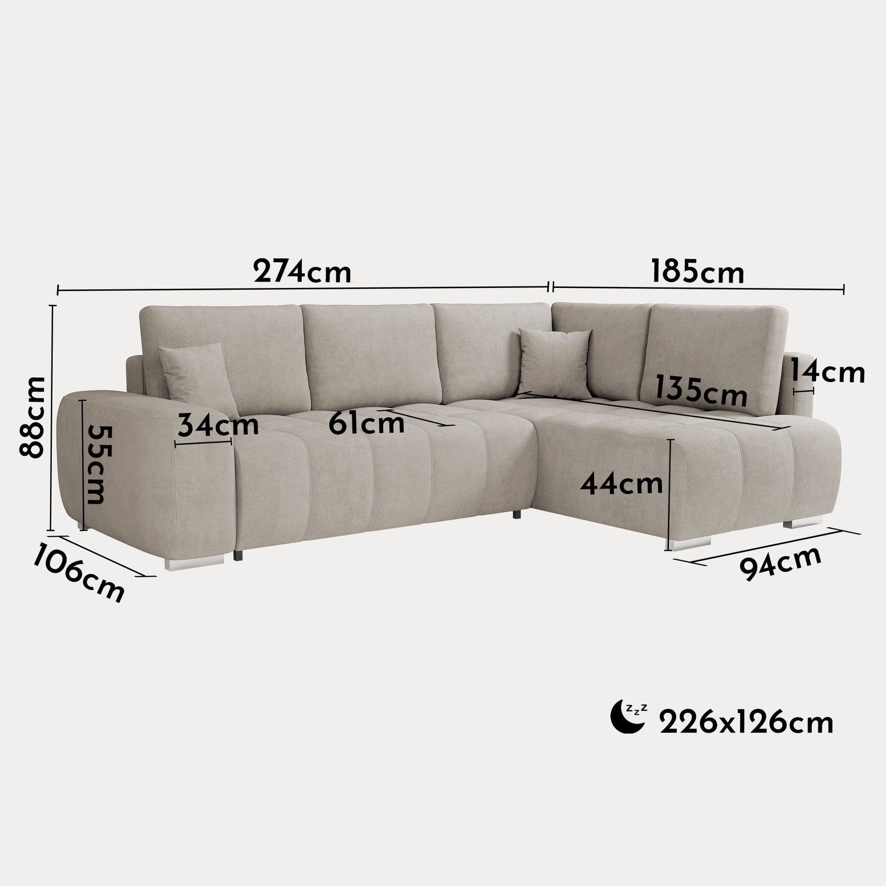 GYLIAN Canapé d'angle réversible et convertible avec coffre en tissu beige