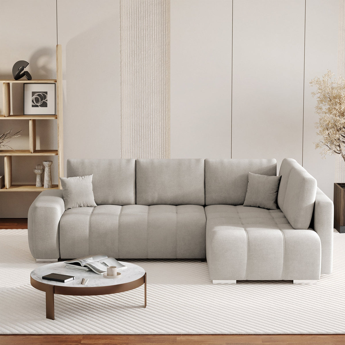 GYLIAN Canapé d'angle réversible et convertible avec coffre en tissu beige