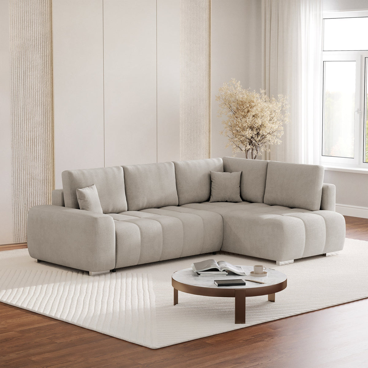 GYLIAN Canapé d'angle réversible et convertible avec coffre en tissu beige