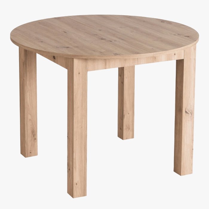 HARRY Table à manger ronde extensible couleur bois clair pieds métal noir 102-142 cm