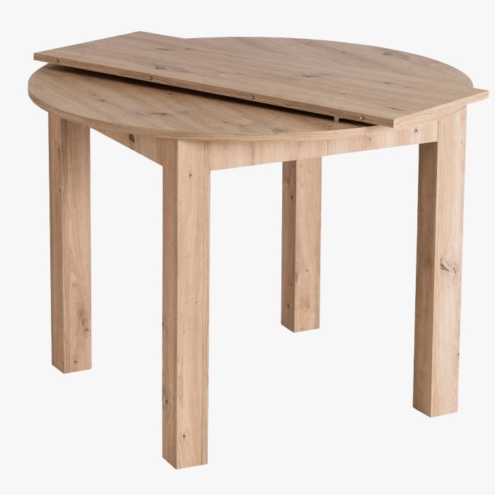 HARRY Table à manger ronde extensible couleur bois clair pieds métal noir 102-142 cm