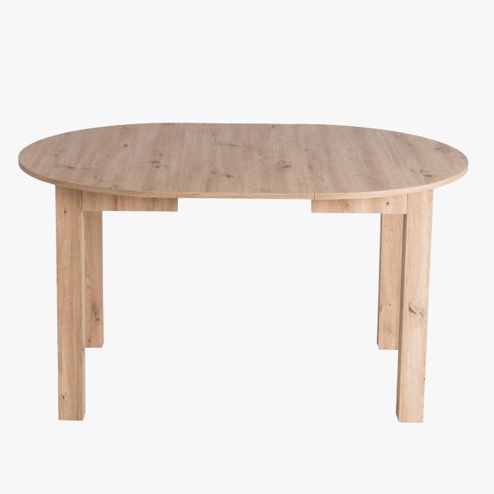 HARRY Table à manger ronde extensible couleur bois clair pieds métal noir 102-142 cm