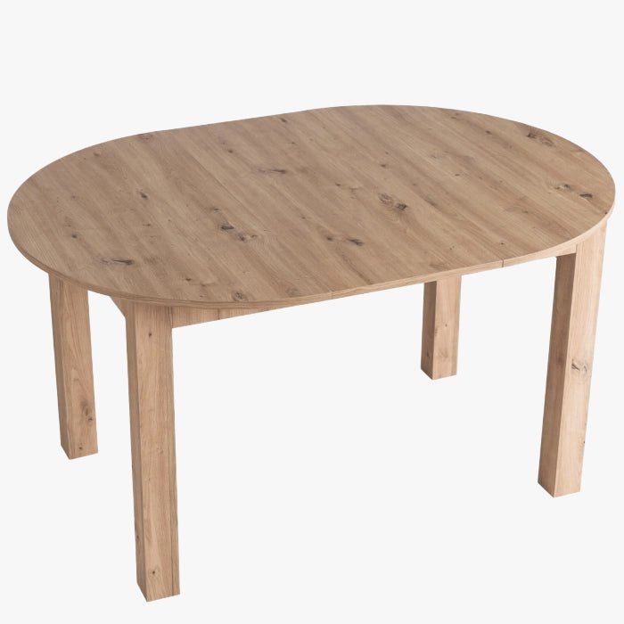 HARRY Table à manger ronde extensible couleur bois clair pieds métal noir 102-142 cm
