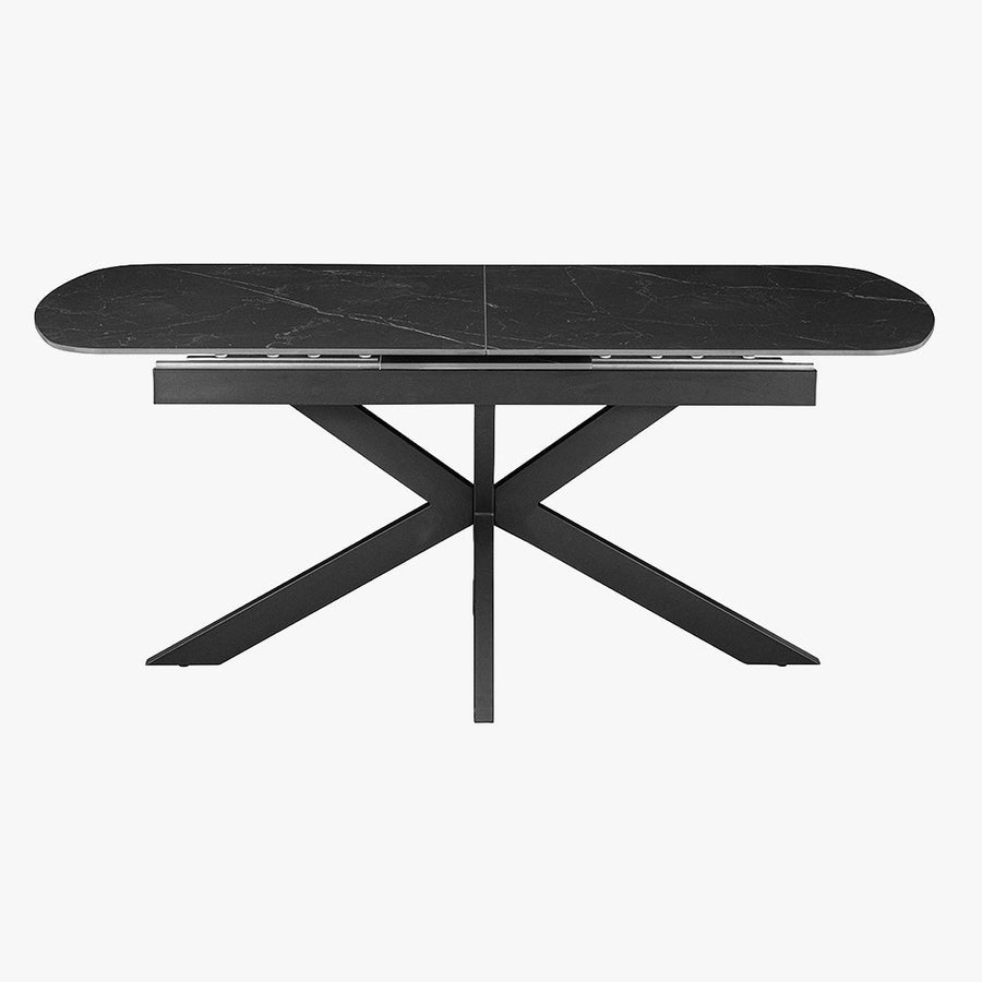 HESTIA Table extensible rectangulaire en pierre frittée noir pieds en métal noir 180-220 cm