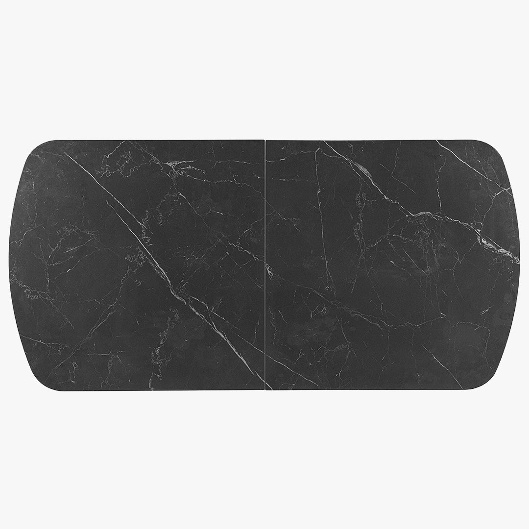 HESTIA Table extensible rectangulaire en pierre frittée noir pieds en métal noir 180-220 cm