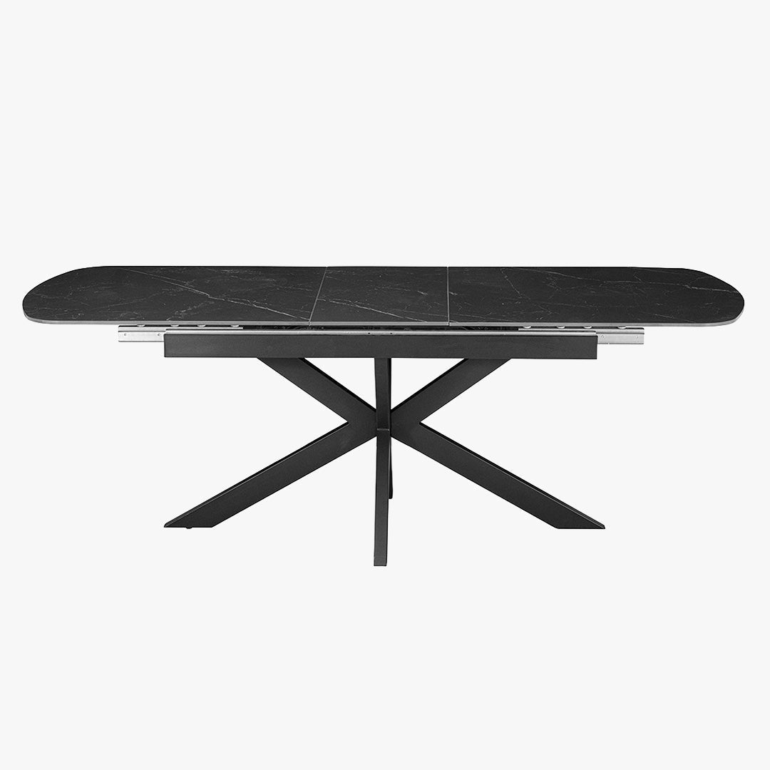 HESTIA Table extensible rectangulaire en pierre frittée noir pieds en métal noir 180-220 cm