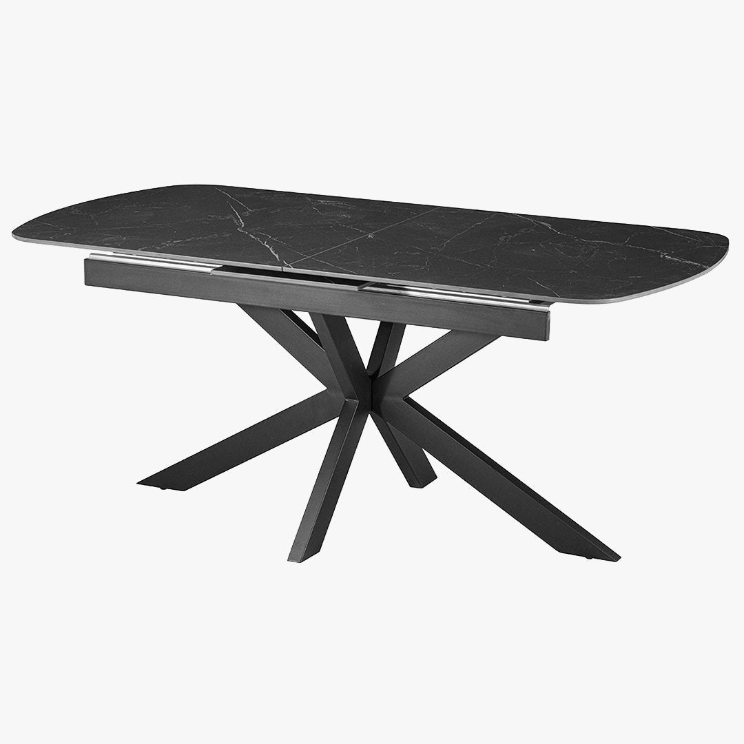 HESTIA Table extensible rectangulaire en pierre frittée noir pieds en métal noir 180-220 cm