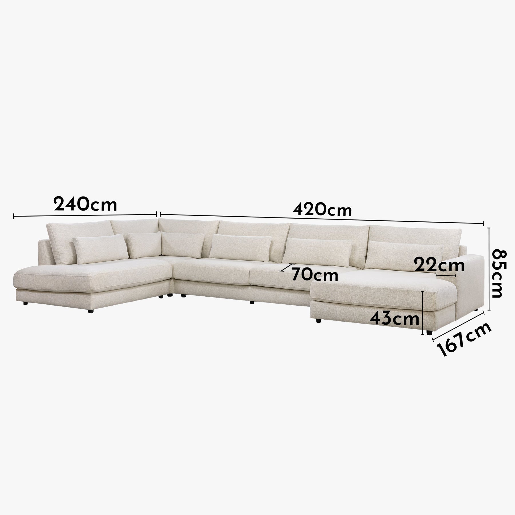 HILONA U Canapé panoramique tissu beige - Angle droit