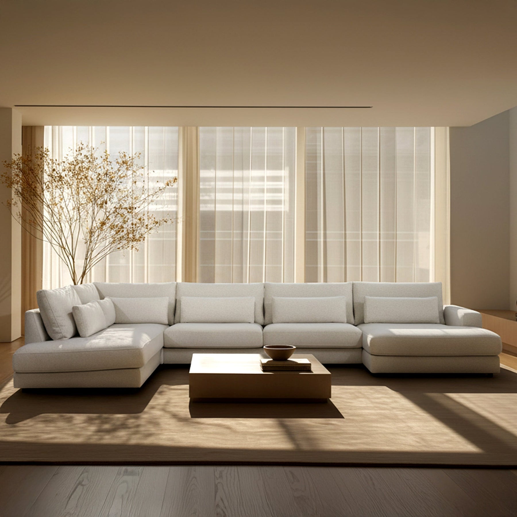 HILONA U Canapé panoramique tissu beige - Angle droit