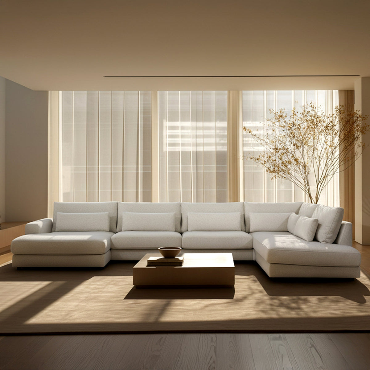 HILONA U Canapé panoramique tissu beige - Angle gauche