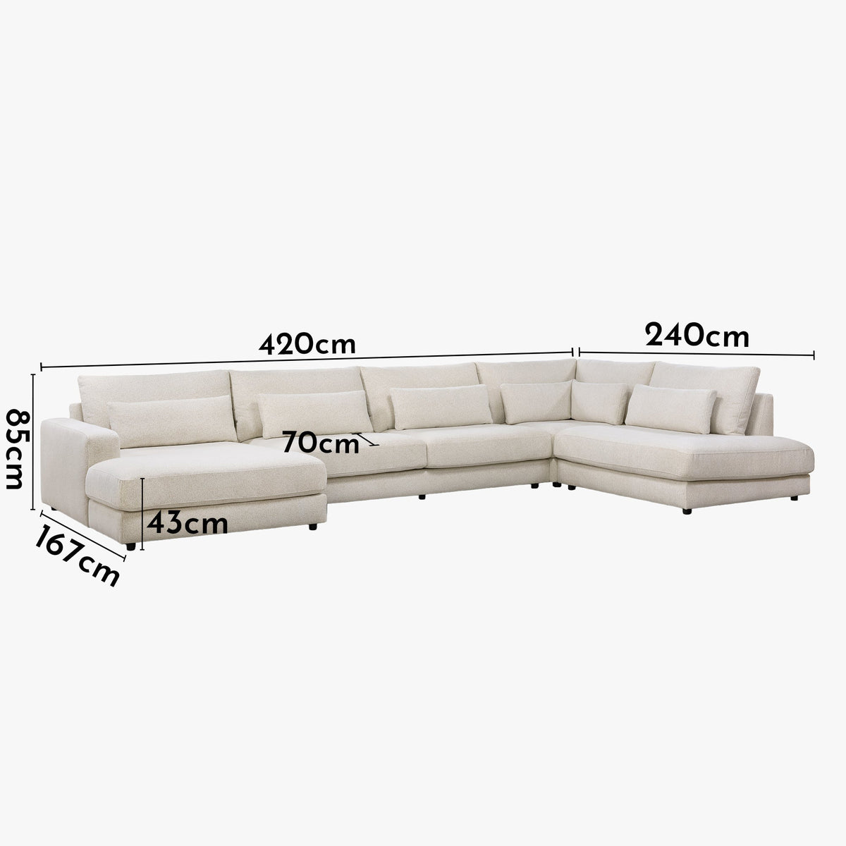 HILONA U Canapé panoramique tissu beige - Angle gauche