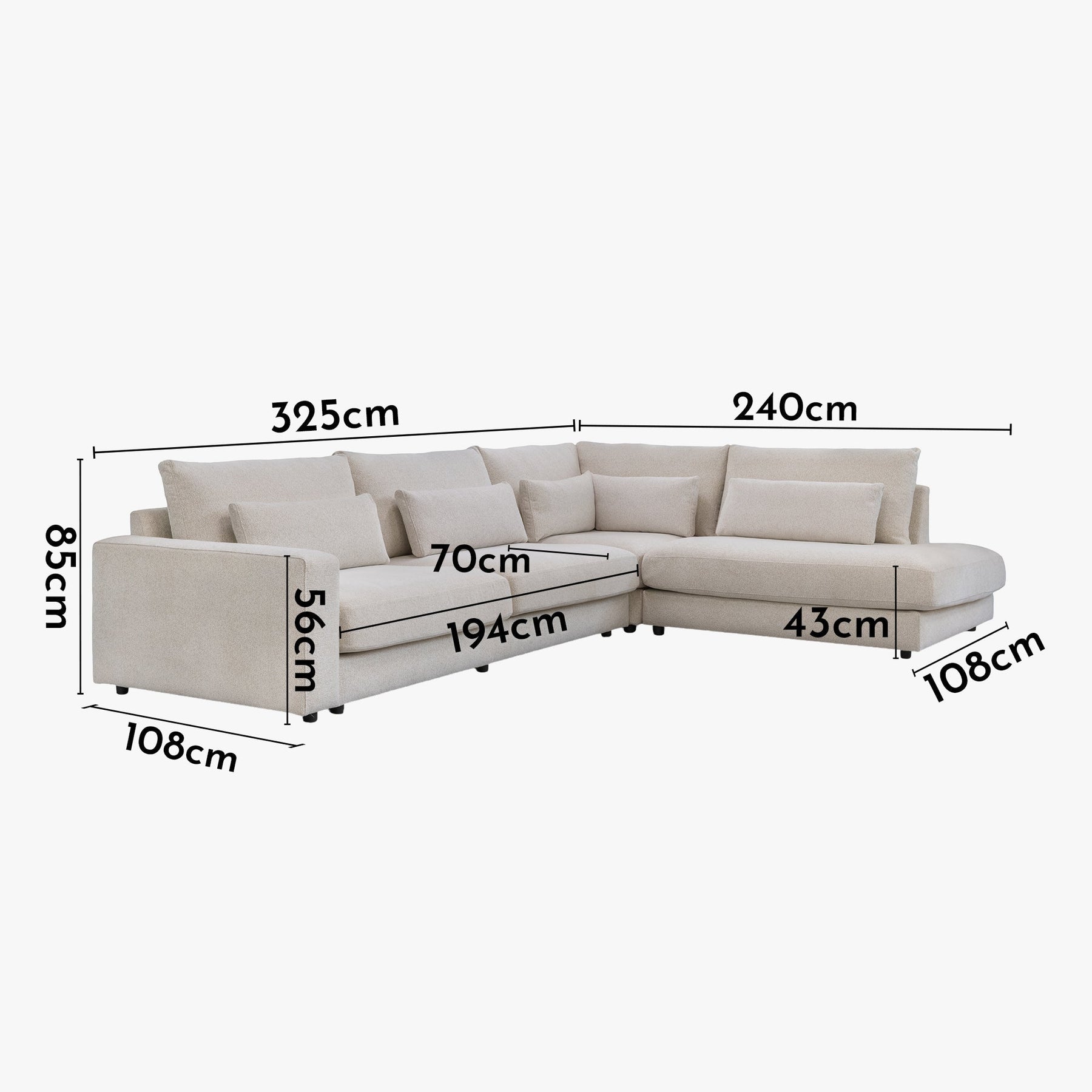 HILONA XL Canapé d'angle en tissu beige - Angle droit