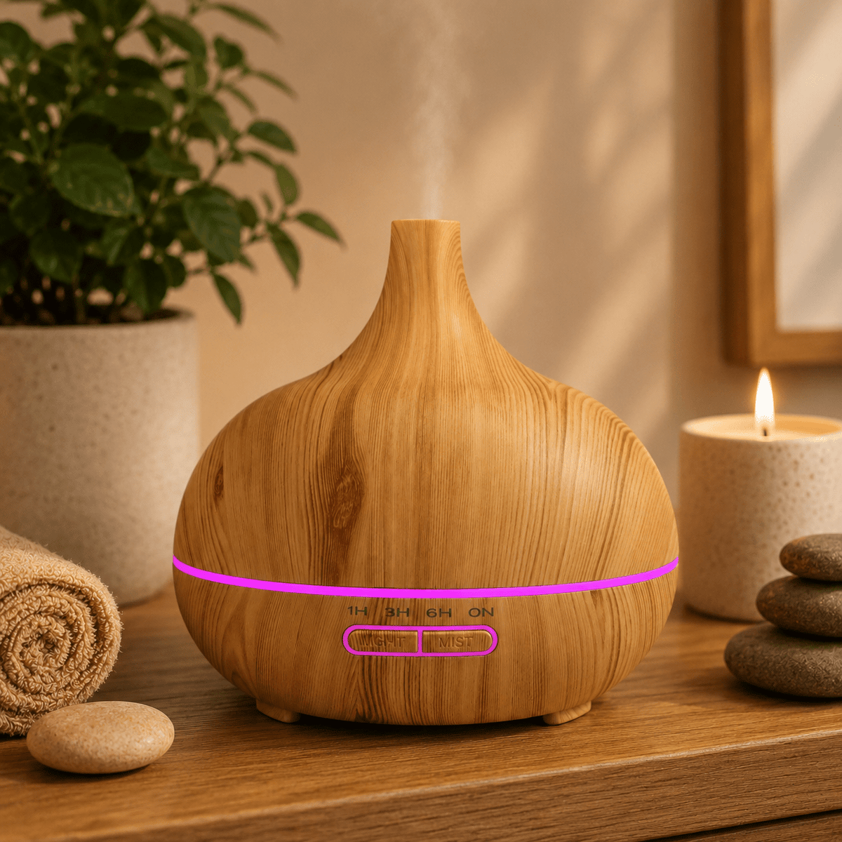ILAYA Diffuseur d'huiles essentielles couleur bois à LED