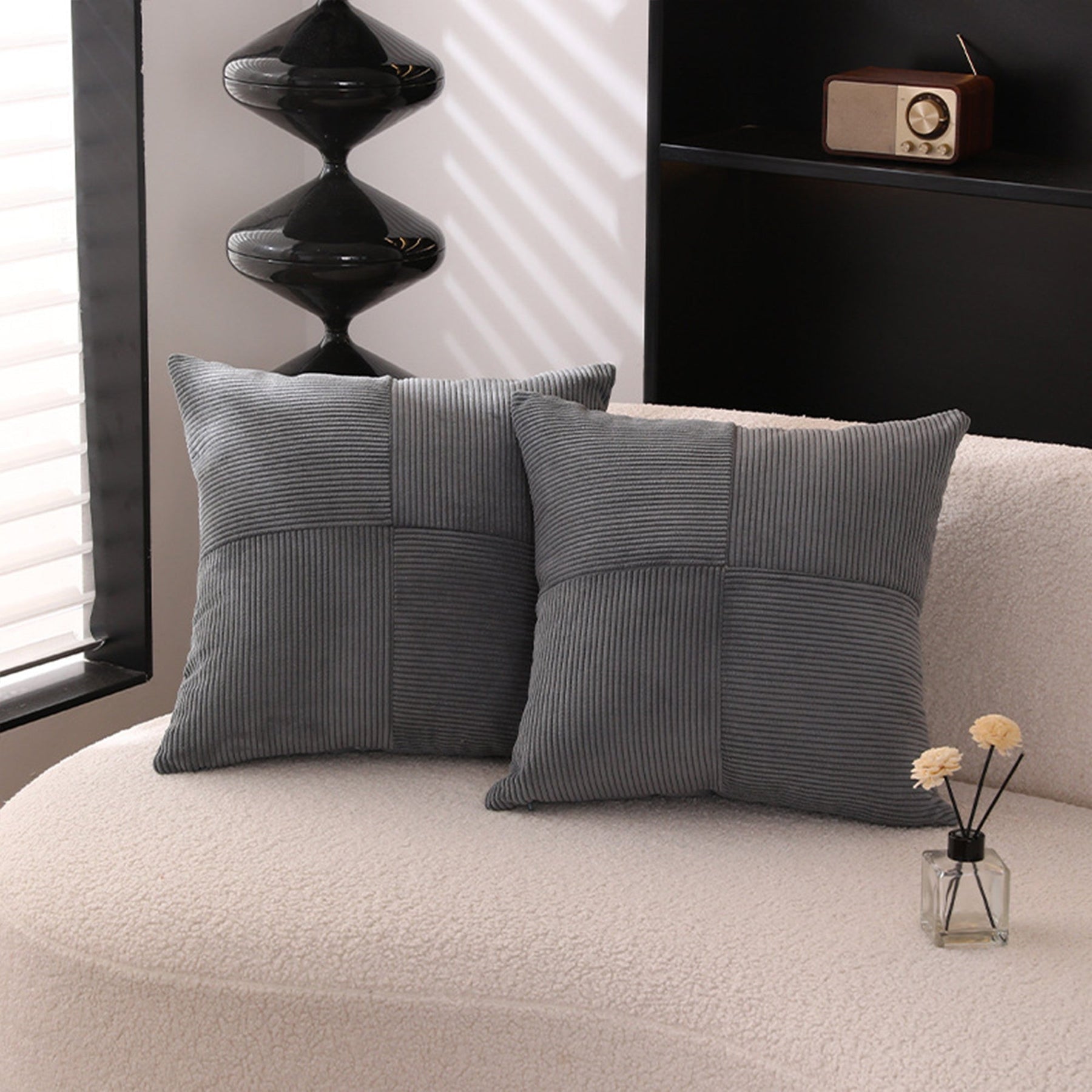 ISYS Coussin carré en tissu côtelé gris 45x45 cm